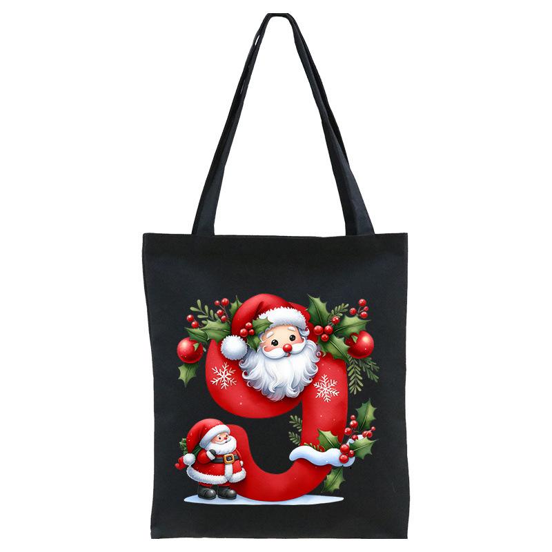 English letters A-Z Christmas number print student casual canvas tote bag