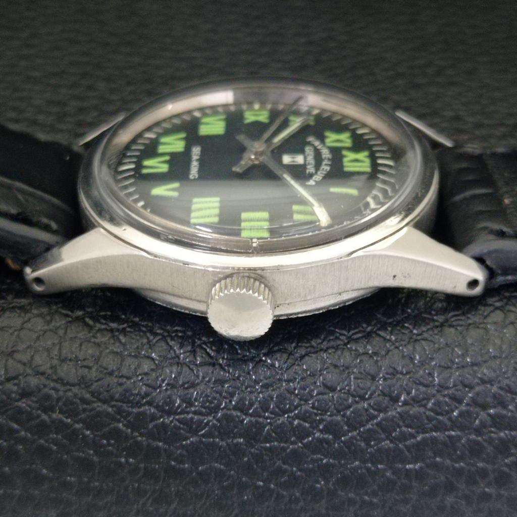 HAND-WINDING VINTAGE FAVRE LEUBA 111 SEA KING SWISS MENS BLACK WATCH a703003-1