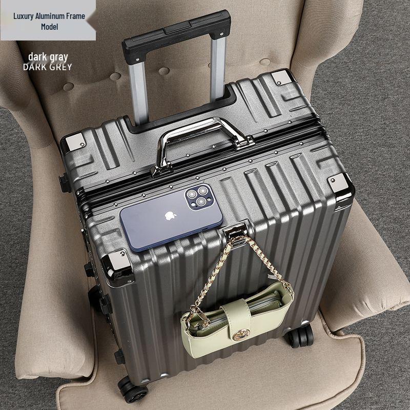 Sturdy Aluminum Frame Trolley Suitcase with Silent Wheels & Combination Lock - Large Capacity for Men, Women & Students