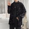 Spring and Autumn Black Starry Sky Elastic Draping Shirt Men's Casual Loose Outer Wear Shiny Shirt Youth Fashion Cardigan