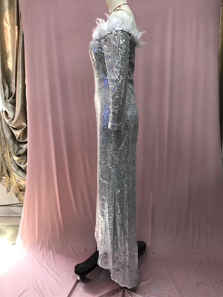 2025 Gold Feather Split Evening Gown - Sexy European & American Style Women's Dress