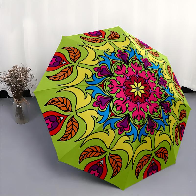 1pc Floral Mandala Design Automatic Opening/closing Umbrella with Auto Open/Close, Windproof, Foldable Sunshade, Perfect Gift for Friends, D