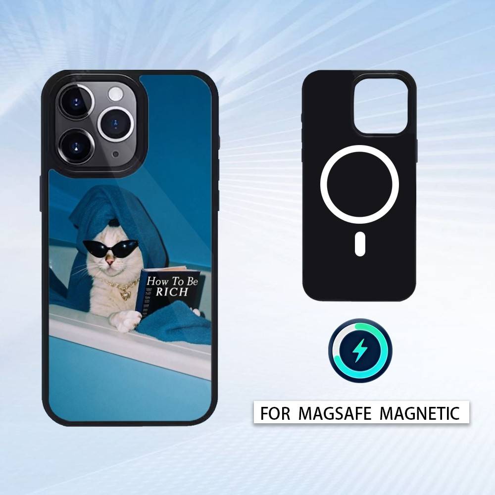 Cool Cat Cute Phone Case Magnetic For iPhone17 16 15 14 13 12 Pro Max For Magsafe Wireless Charging Cover