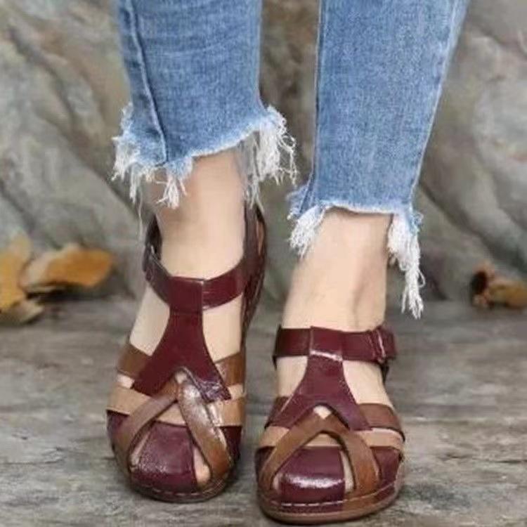 

Новая обувь Женские летние сандалии на платформе Женские Европейские Ретро Римские сандалии Обувь на танкетке для женщин Роскошные дизайнерские сандалии Женские 35 вино красного