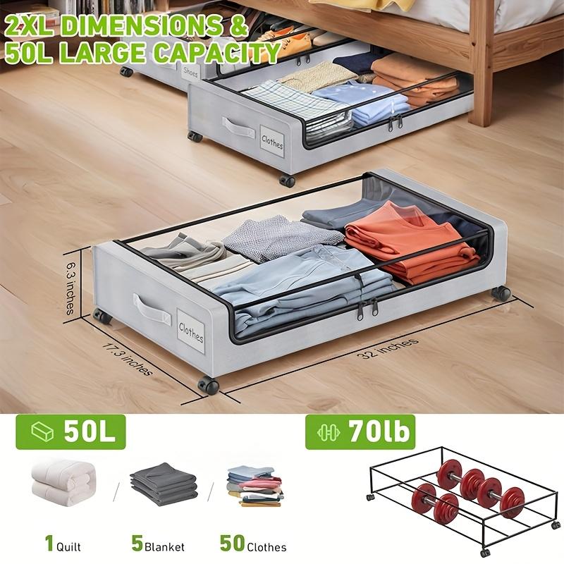 Underbed Storage Boxes with Pulley Shoes Blankets Toy Storage Shelves Dustproof with Lid Household Bedroom Folding Storage Boxes
