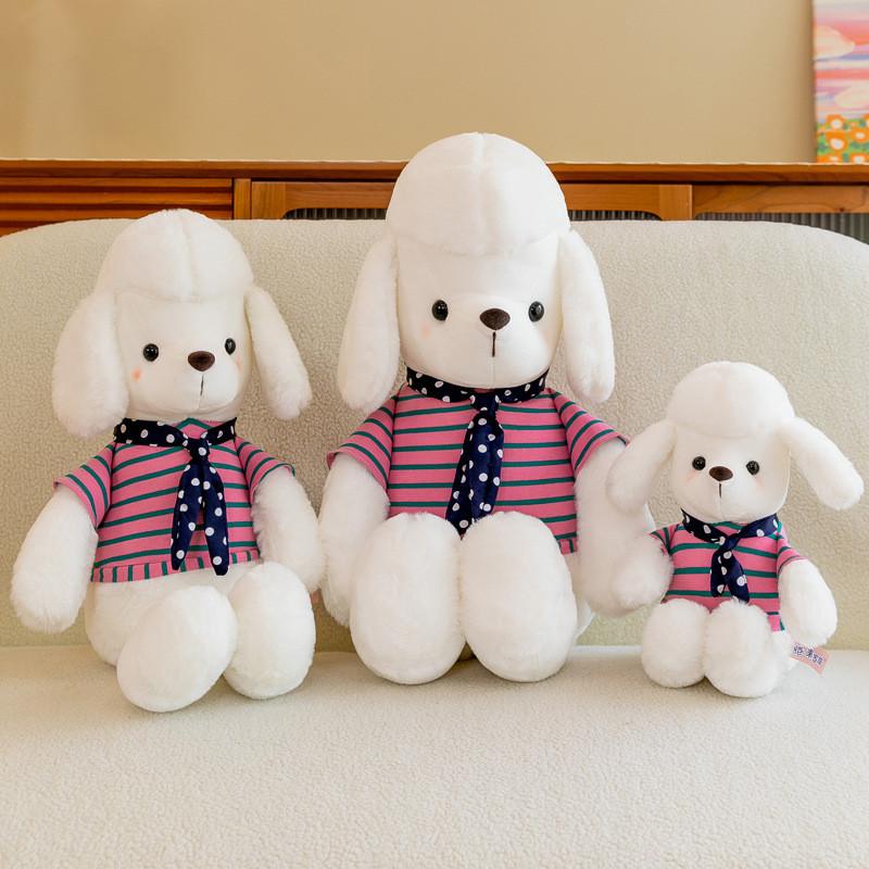Tie Bow Poodle With Striped Clothes Plush Toy Cartoon Stuffed Doll Gift Kids