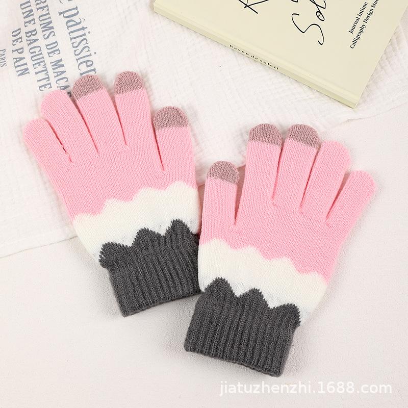 Double Layer Gloves Fleece Lined Thick Polar Fleece Jacquard Knit Warm Winter Riding Ski Gloves Women