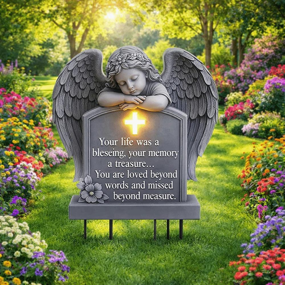 Angel Shaped Angel Garden Stake UV-Resistant Memorial Cherub Yard Sign  Adding Solemn Atmospheres