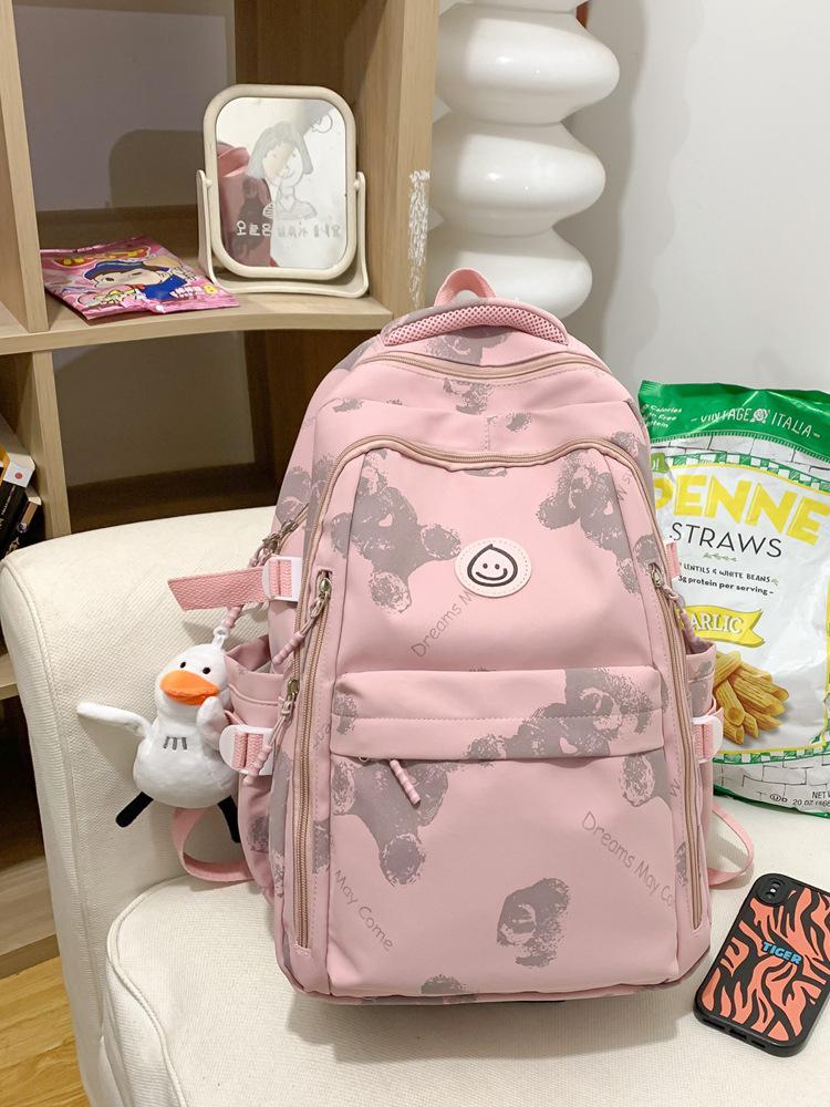 Unisex Large Capacity Fashionable Teddy Bear Print Backpack for Students and Travelers