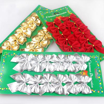 12pcs/Package Christmas Decorations 5.5cm Mini Gold Silver Red Cloth Bow Christmas Tree Decorations