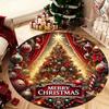 Merry Christmas Round Rug Santa Fireplace Xmas Tree Non Slip Kids Room Floor Mat Happy New Year Decor