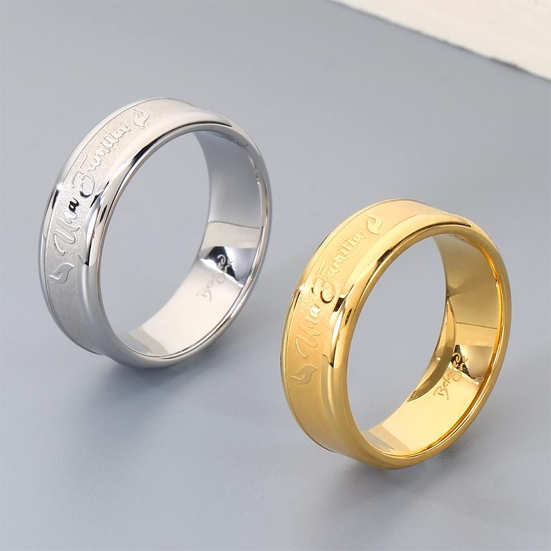 Shiny Gold Color Stainless Steel Ring for Men Women Engraved Band Trendy Jewelry Anniversary Valentine's Day Gift