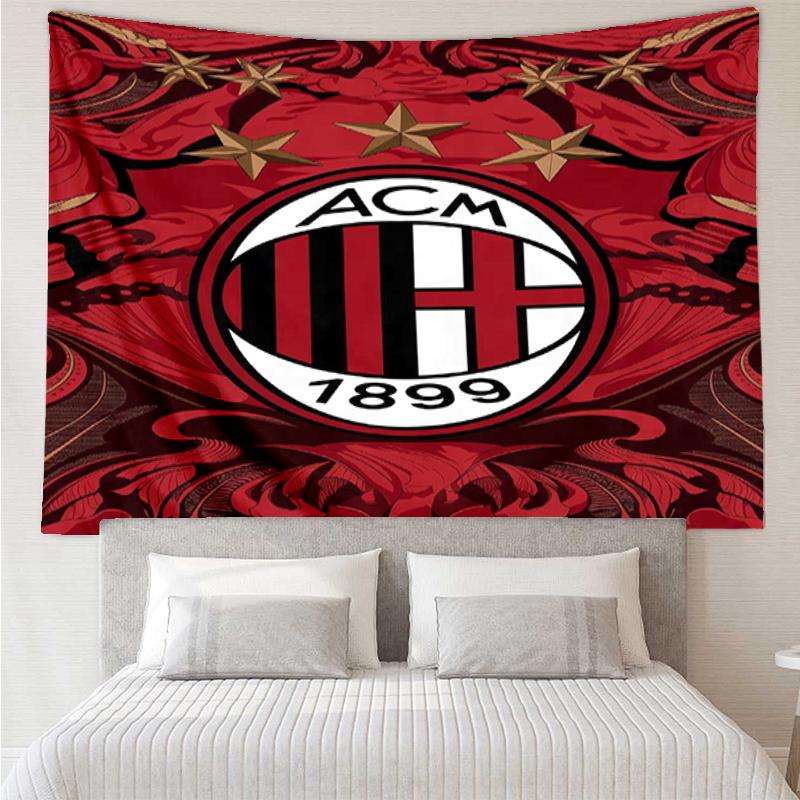 AC Milan Print Tapestry, Backdrop, Easy Setup, Ideal for Bedroom, Office & Living Room, with Aesthetic Wall Hanging Decor.