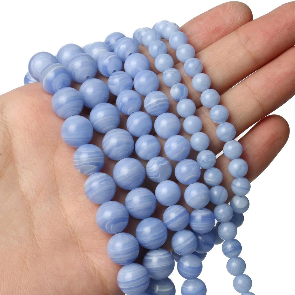 Natursteinperlen, blaue Spitzen-Achatperlen, runde lose Perlen für die Schmuckherstellung