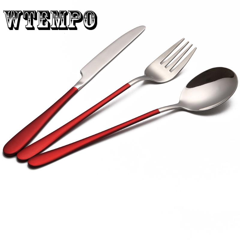 Knife 3pcs/set Stainless Steel Gold Plated Dinnerware Knife Fork Spoon Kit