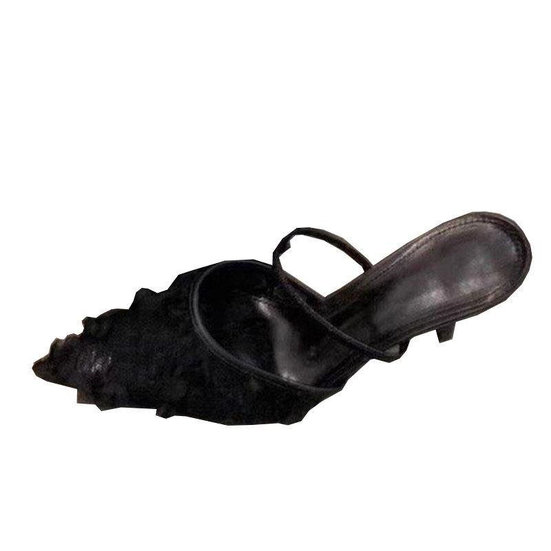 Gentle Evening Breeze Pointed Head with Bag Head Thin Heel Half Slippers Women's Summer Wear 2025 New Mesh Cool Slippers