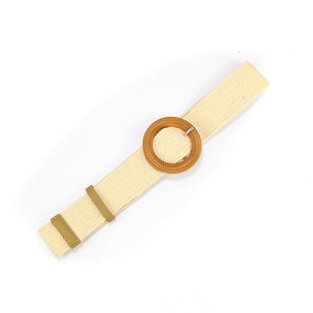 Bohemian Cotton And Linen Wind Pp Grass Woven Belt Women'S Round Square Buckle Dress Retro Women'S Belt