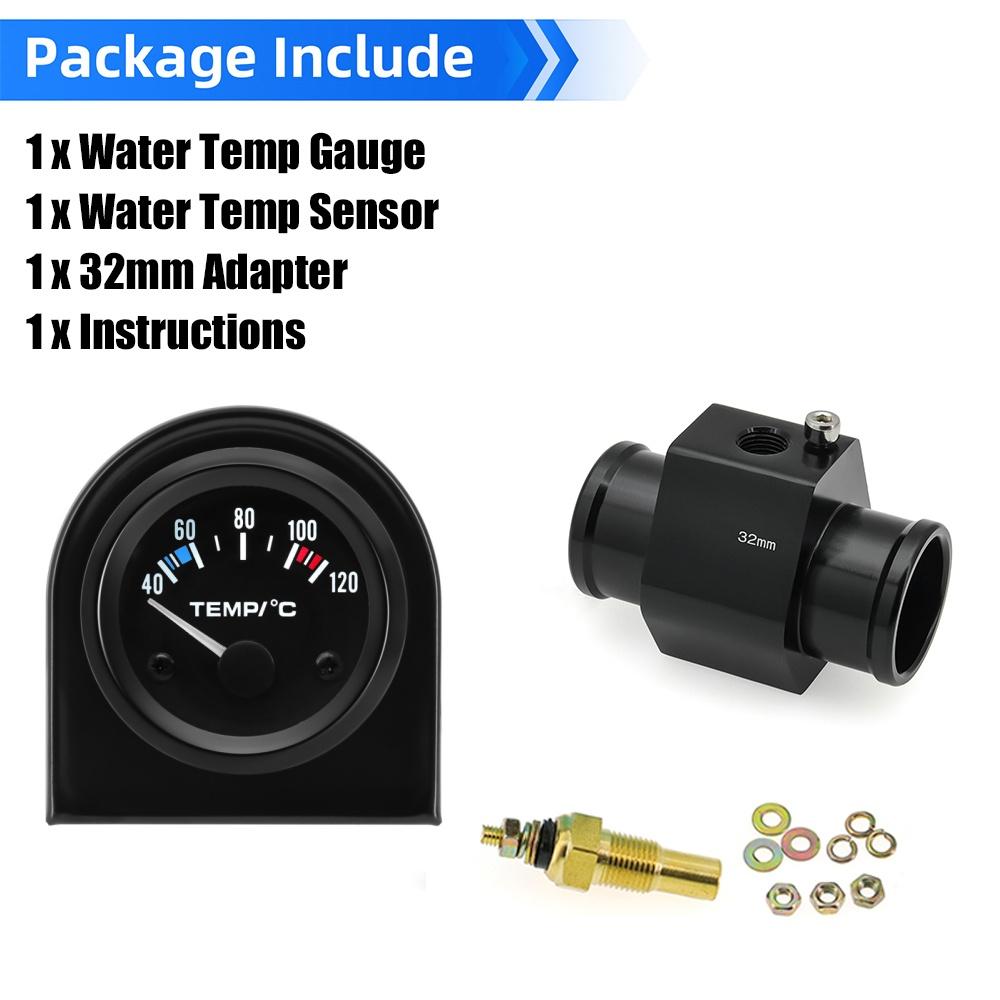 52mm Water Temperature Gauge 40-120 Celsius Water Temp Sensor Joint Pipe Sensor 26/28/32/34/36/38/40mm Hose Adapter For 12V Car