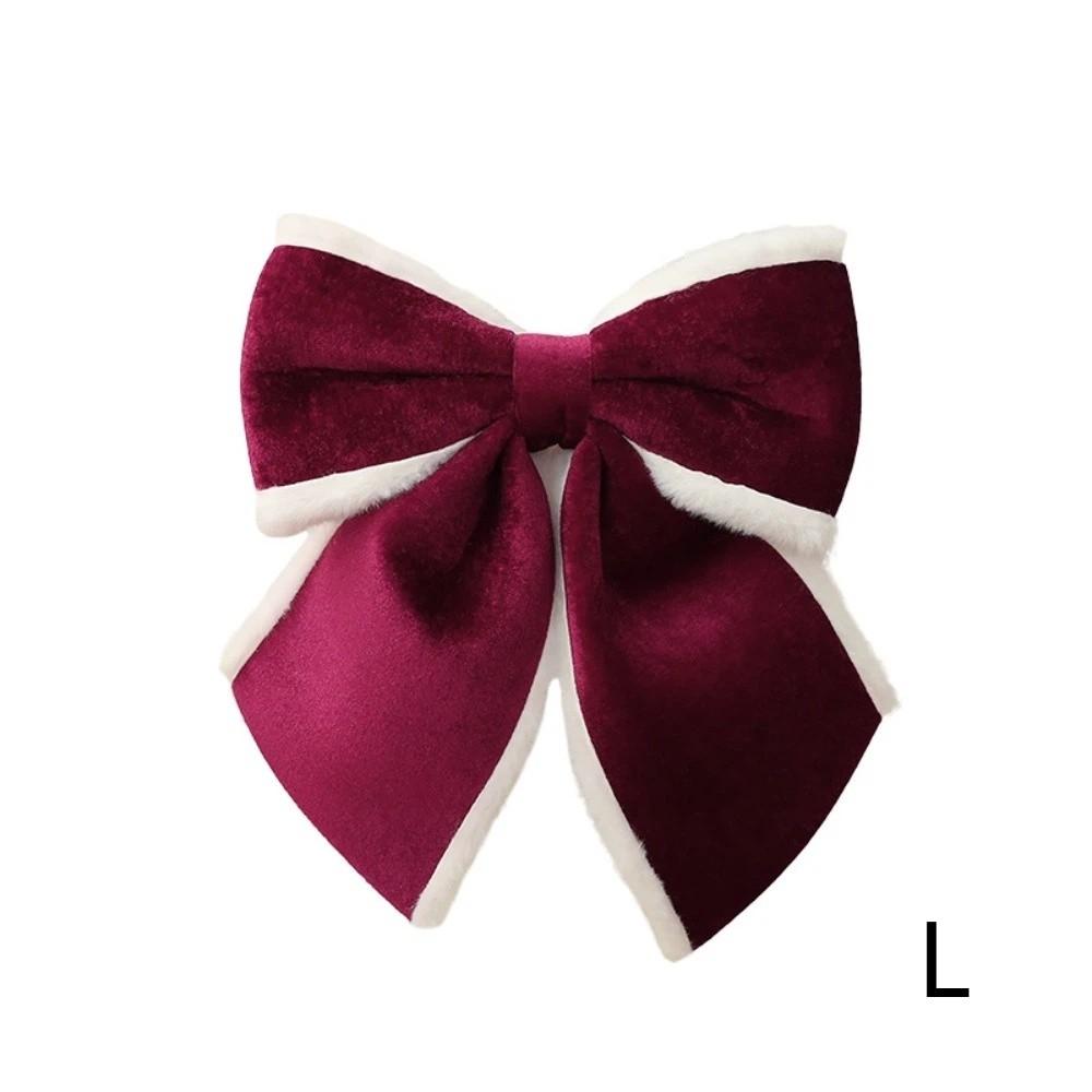 Plush White Trim Christmas Velvet Bow Delicate Xmas Bow-knot Ornament Gift Wrapping