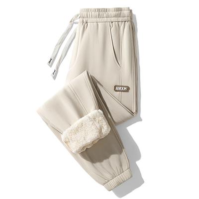 Lamb Fleece Pants for Men In Winter with Added Fleece, Men's Warm Winter Sports Sweatpants for Men