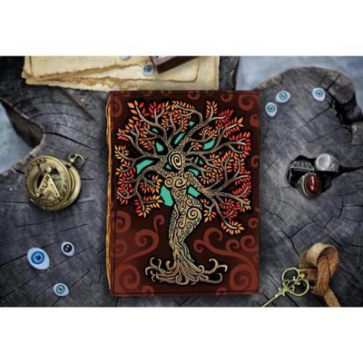 Bedrucktes Leder-Tagebuch „Mutter Erde“ mit 200 unlinierten Vintage-Papieren für den Büro- und Privatgebrauch