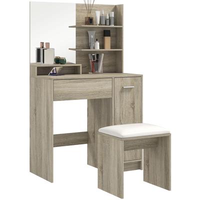 Dressing Table and Stool Set, with Storage - Wood-Effect