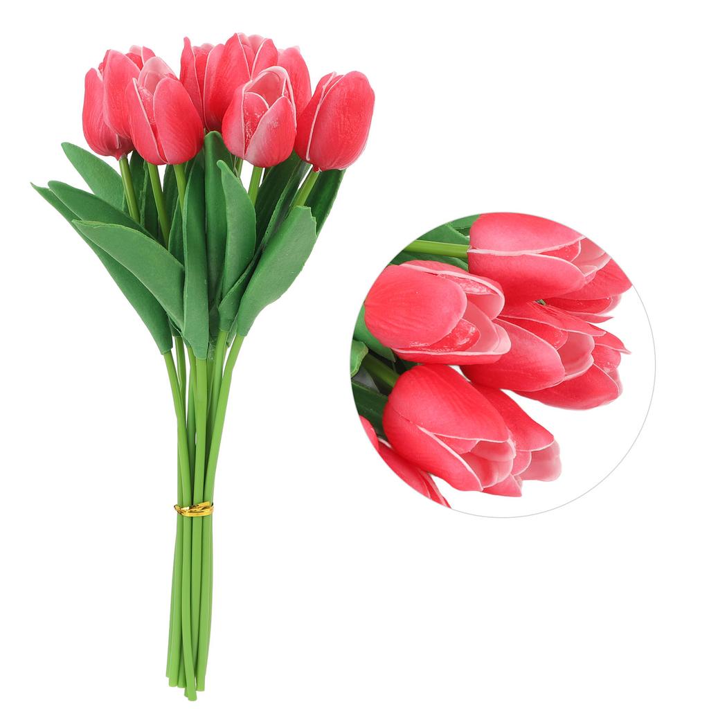 10pcs Artificial Tulip Flowers High Simulation Flowers Decor for Living Room Dinner Table Red