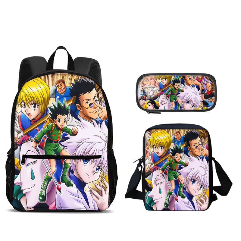 HUNTER × HUNTER Backpack Pen Bag Shoulder Bag 3Pcs Set Anime Printed Kindergarten Boys and Girls New Large Capacity Lightweight