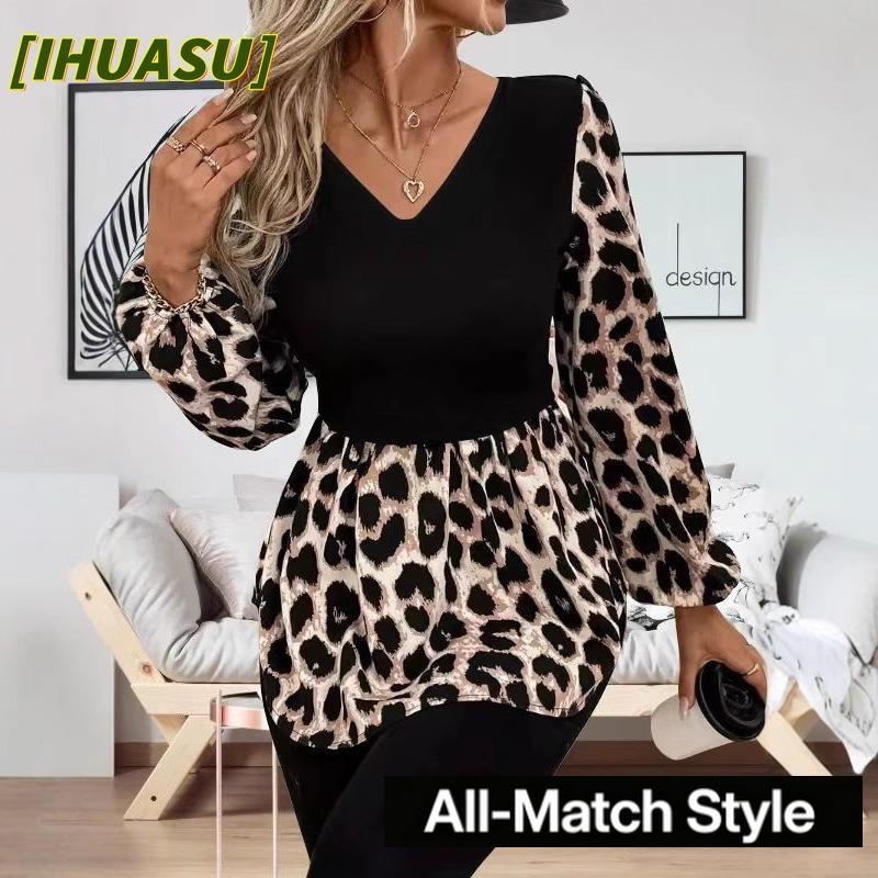 IHUASU Women's Fashion Casual Long Sleeve V-Neck Blouses & Shirts