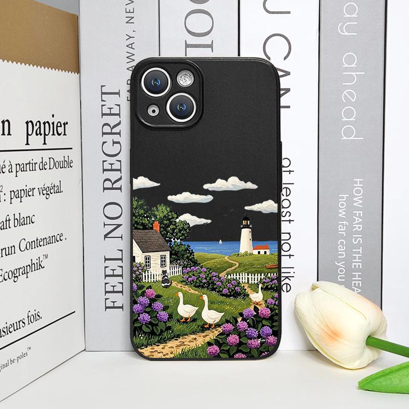 Cartoon Field Mountain Landscape Printed Phone Case for iPhone 17 16 12 11 14 13 15 Pro Max Mini X XS MAX XR 7 8 Plus Soft Cover