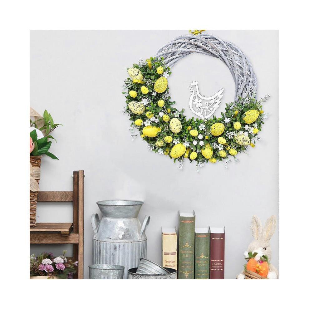(B) Easter Wreath Flat Printing Egg Garland Pendant with Hanging Rabbit Decoration Home Decor Tyuhe