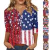 T-shirt da Donna Stampa Giorno dell'Indipendenza Bottoni Manica 3/4 Quotidiano Weekend Moda Base Scollo a V Top Regolare