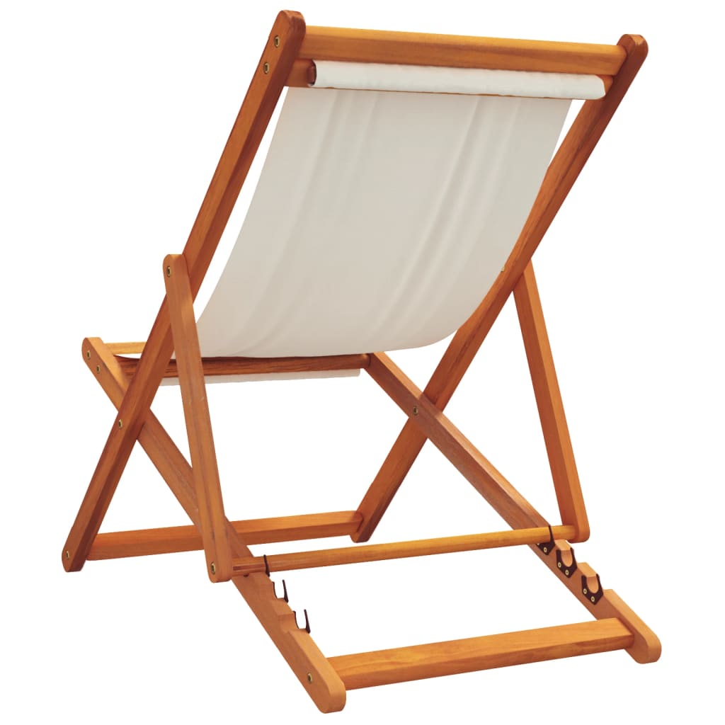 Folding Beach Chairs 2 Pcs. Cream White Fabric