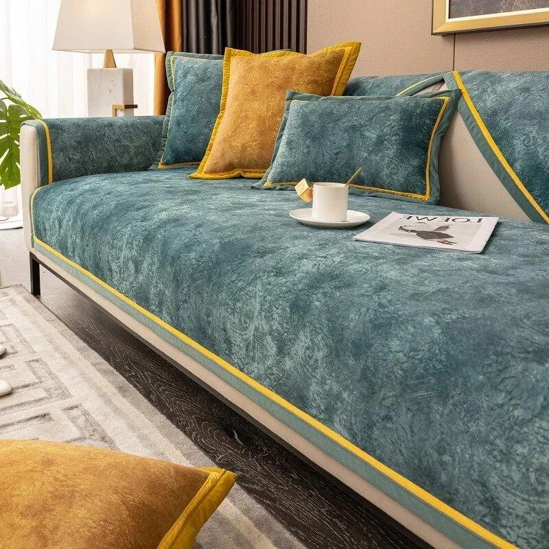Frost Gold Edge Sofa Cushion Dutch Velvet All-season Universal Seat Cushion Nordic Full Cover Sofa Cover Cloth Towel