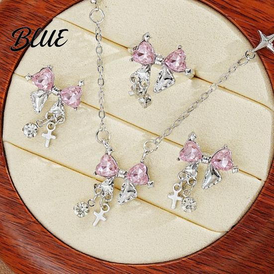 Bow Pendant Necklace Women's Sparkly Necklace Rhinestone Knot High-quality