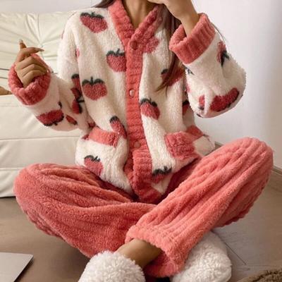 Autunno Inverno Kawaii Cartoon Pigiama Set Donna Pigiama Caldo Flanella Loung Indumenti da notte Ragazza Pijama Mujer Abiti da notte Homewear PJ
