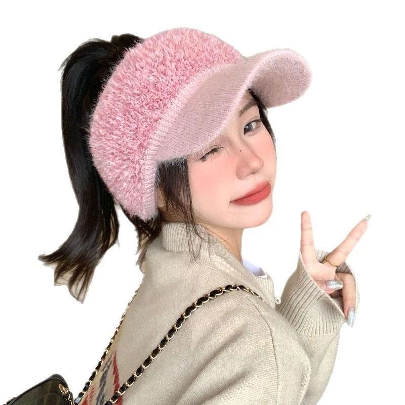Fleece Thickened Thermal Hat Autumn and Winter Hat Women's Cap Can Be Bundled Ponytail Fashionable Versatile No Top Hat