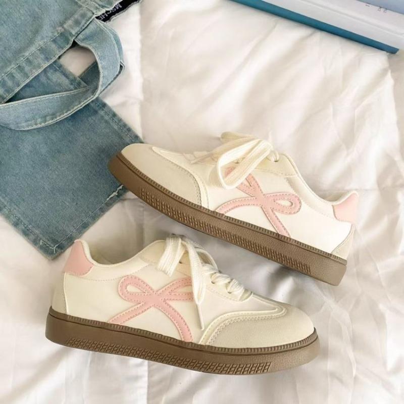 

2026 New style women s casual sneakers with bow, cute white sneakers 35 розовый