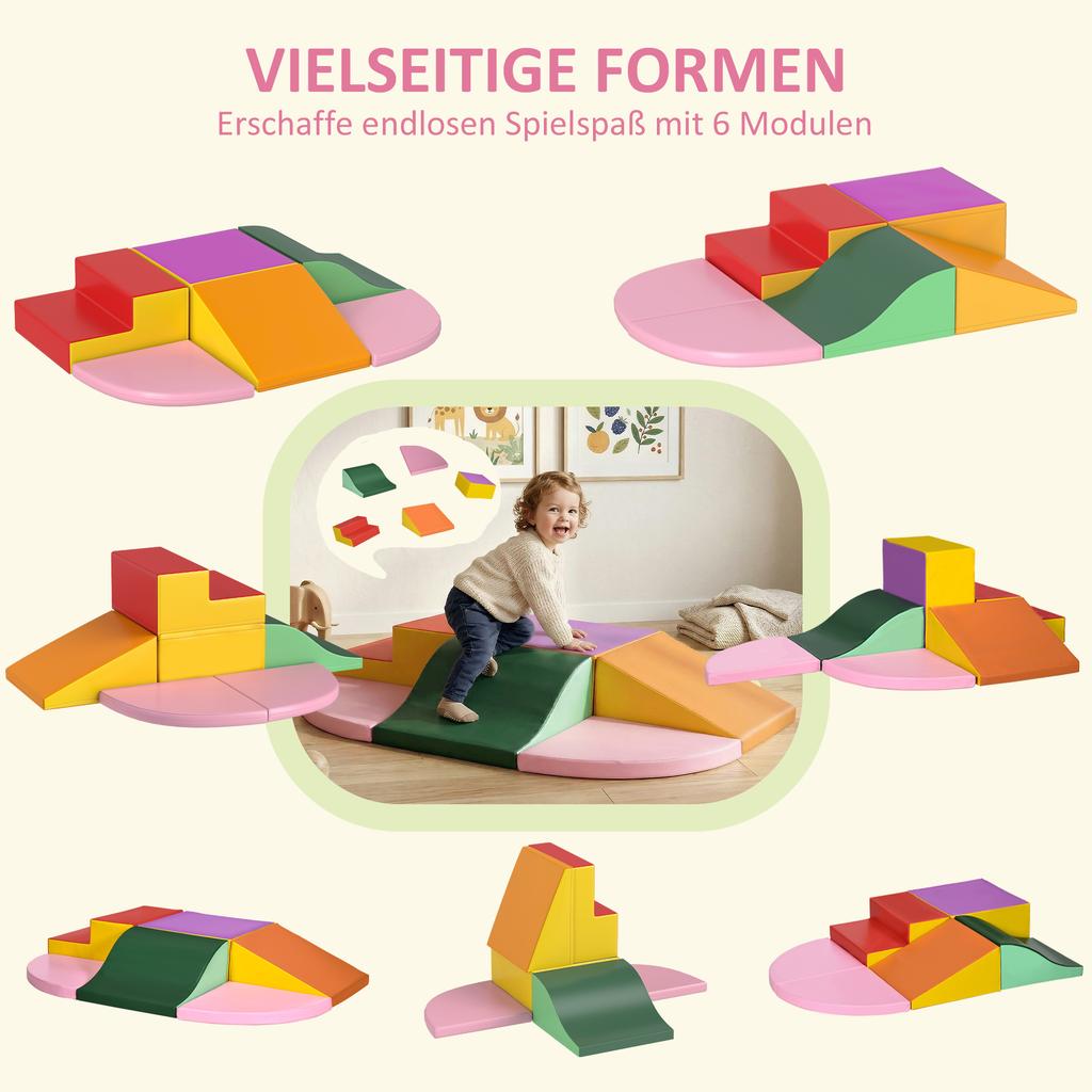 Foam Building Blocks 6-pcs. Modular Children's Building Block Set with Faux Leather Look, Velcro Fasteners, for Children 1-3 Years, Colorful