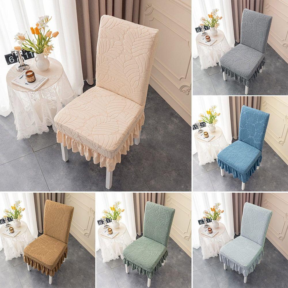 High-elastic Dining Chair Cover Anti-dirty Jacquard Stool Slipcover Skirt Edge Soft Backrest Protector for Home Decoration