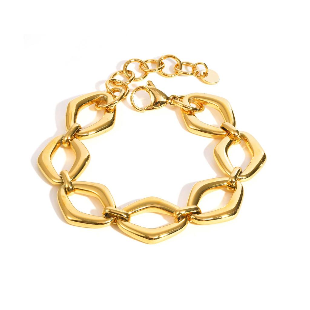 Stainless Steel Rhombus Chunky Chain Bracelet Gold Plated Thick Bracelet Luxury Geometric Jewelry for Women Girlfriend Gift
