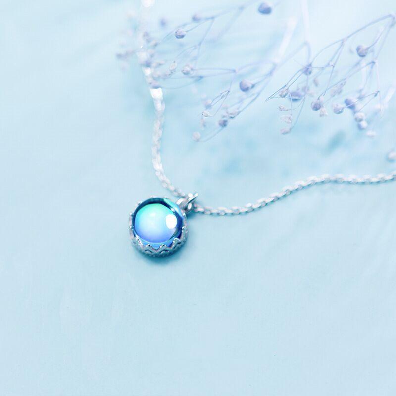 925 Silver Blue Crystal Pendant Aesthetic Necklaces For Women Chain Luxury Quality Jewelry Jewellery Argent 925