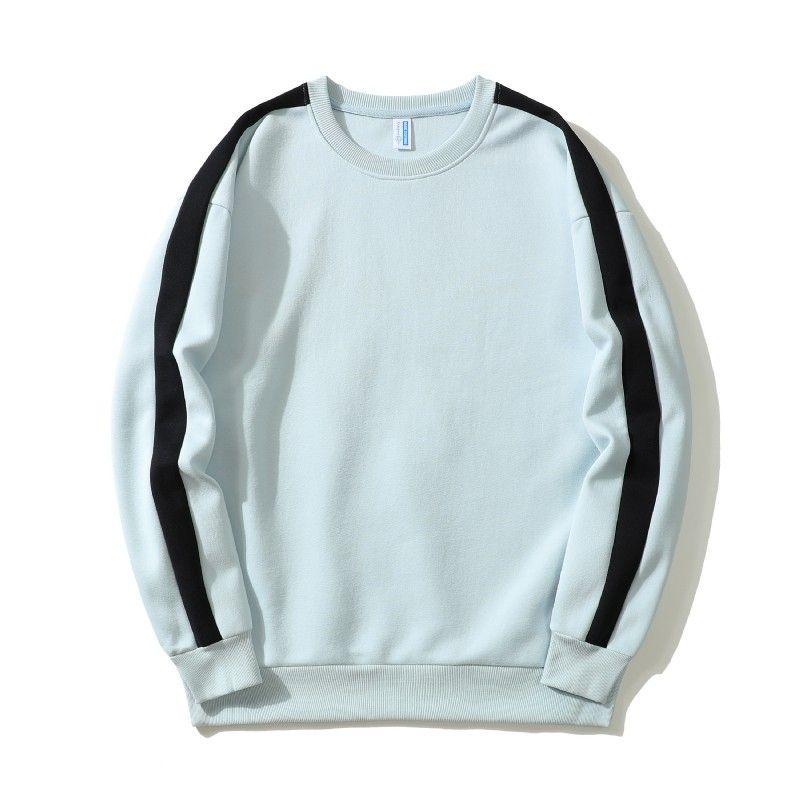 Unisex Trendig Färgblockad Huvtröja med Ränder: Avslappnad Rund Hals, Lång Ärm, Perfekt för Par och Vardagsbruk