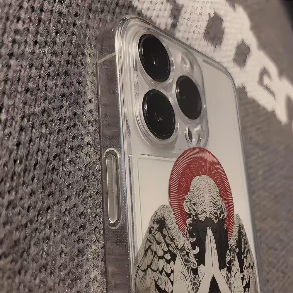 Retro Angel Sculpture iPhone Case for 13, 14, 15, 16, and 17 Promax - European & American Design