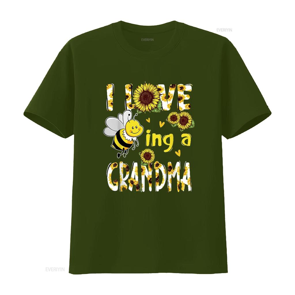 T-Shirt für Damen Muttertag Ich liebe es, Oma zu sein Sonnenblume Biene Lässig Oberteile Schwarz 2XL Vintage Gewaschen Dehnbar