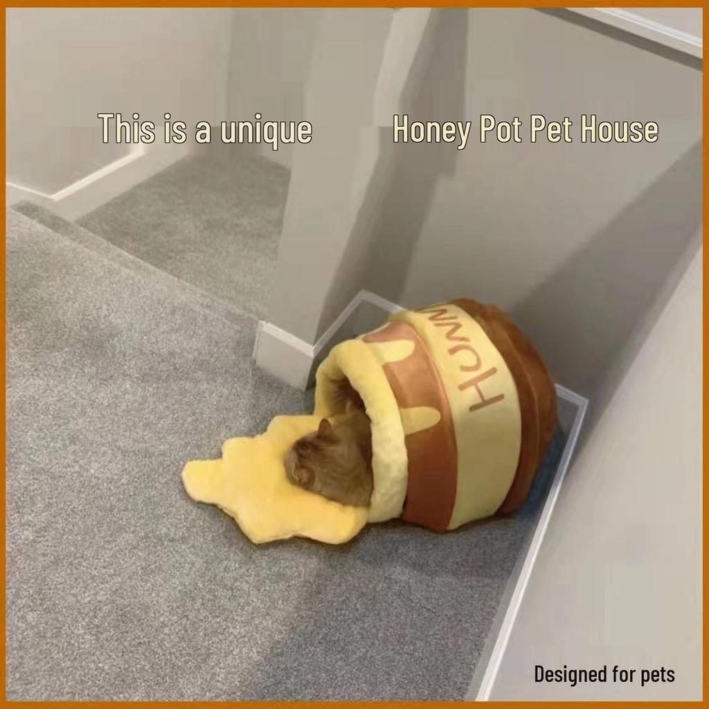 Calda Tana in Peluche Winnie the Pooh con Vasetto di Miele per Gatti e Cani - Design Carino Semi-Chiuso