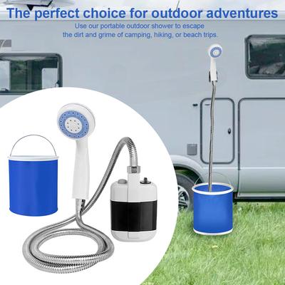 Outdoor Shower Pump with Hose Bucket Camping Shower Kit Rechargeable Handheld Water Pump for Camping Hiking Beach Car Washing