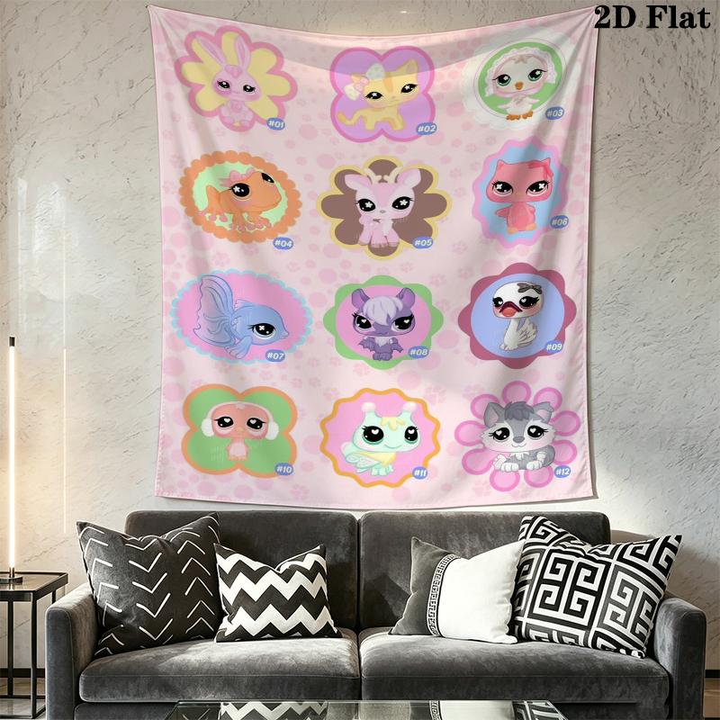 Littlest Pet Shop Wall Tapestry Aesthetic Wall Hanging Printed Fabric Blanket Decorative Tapestries for Bedroom Living Room Home Decor
