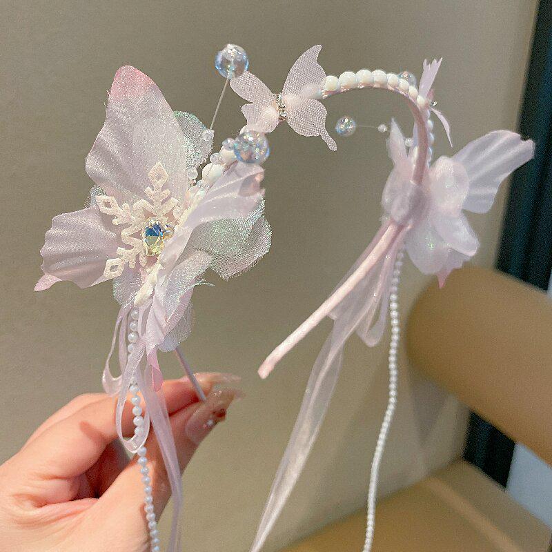Spring-Summer Butterfly Headband: French Style Sweet Flower Hairpiece with Flowing Ribbon