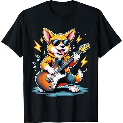 Dog Fox Playing Guitar Rock Star Rock and Roll For Men Women T-Shirt